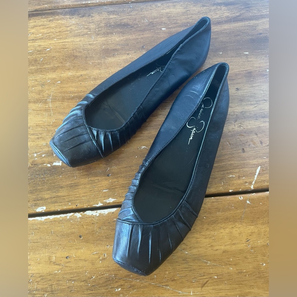 Jessica Simpson Edison Ballet Flats Square Toe Size 6.5 Black Leather